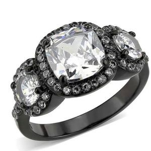 White Sapphire Ring in Black Rhodium Plated White Gold